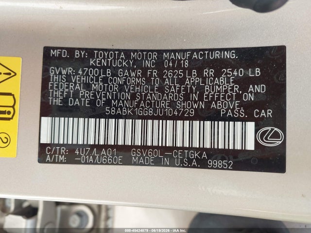 Lexus ES 350 2018 58ABK1GG8JU104729 Image 9