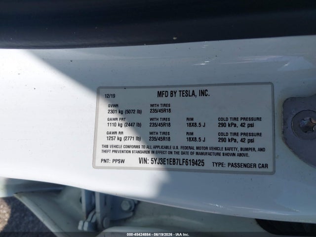 Продажа на аукционе авто 2020 Tesla Model 3 Long Range Dual Motor All-wheel Drive, vin: 5YJ3E1EB7LF619425, номер лота: 45424884