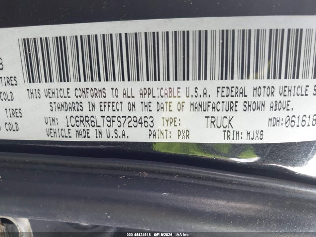 45424916 :رقم المزاد ، 1C6RR6LT9FS729463 vin ، 2015 Ram 1500 Lone Star مزاد بيع