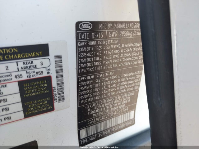 Продаж на аукціоні авто 2015 Land Rover Range Rover Sport 3.0l V6 Supercharged Hse/3.0l V6 Supercharged Se, vin: SALWG2VF0FA537784, номер лоту: 45424957