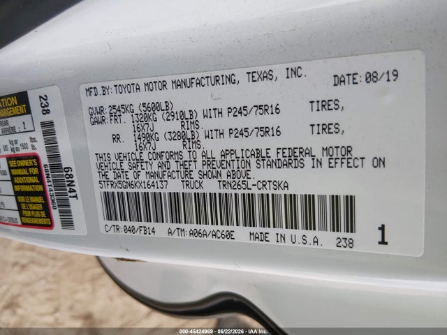 2019 Toyota Tacoma Sr მანქანა იყიდება აუქციონზე, vin: 5TFRX5GN6KX164137, აუქციონის ნომერი: 45424969
