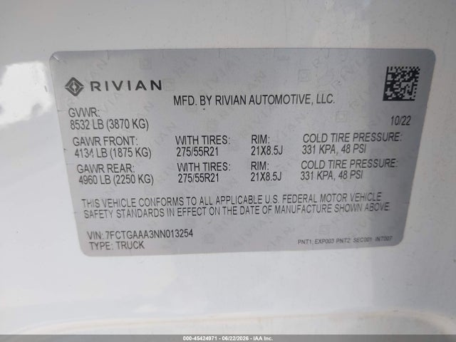 Rivian R1t Adventure 2022 7FCTGAAA3NN013254 Image 9