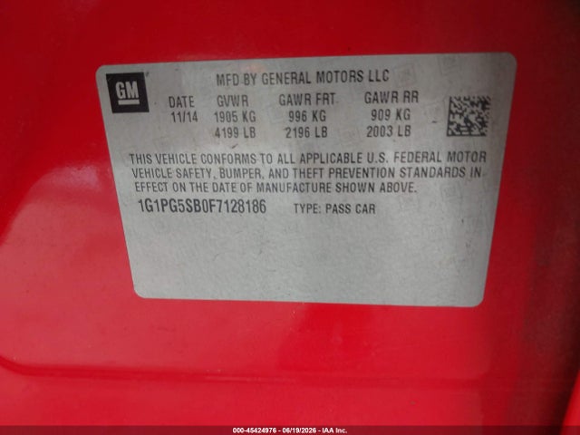 45424976 :رقم المزاد ، 1G1PG5SB0F7128186 vin ، 2015 Chevrolet Cruze Ltz مزاد بيع
