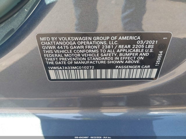1VWSA7A33MC010272 Volkswagen Passat 2.0t Se