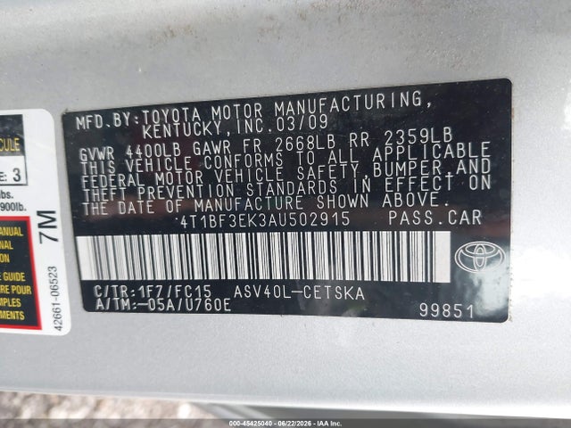 Aukcja sprzedaży 2010 Toyota Camry Se, vin: 4T1BF3EK3AU502915, numer aukcji: 45425040