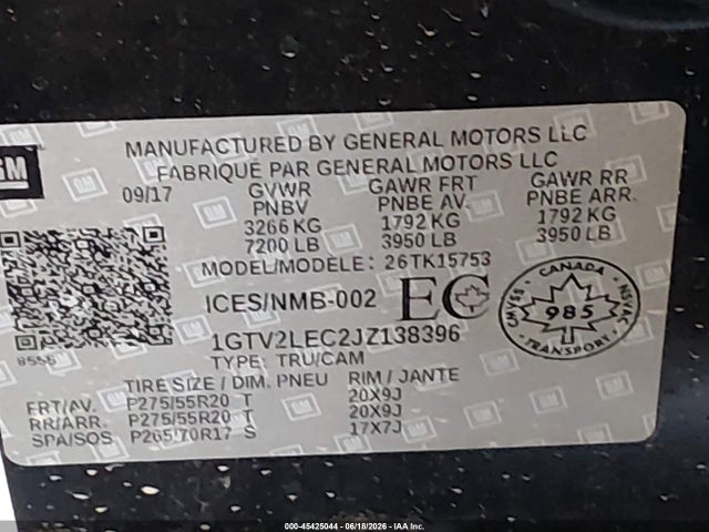GMC SIERRA 1500 2018 1GTV2LEC2JZ138396 Image 9