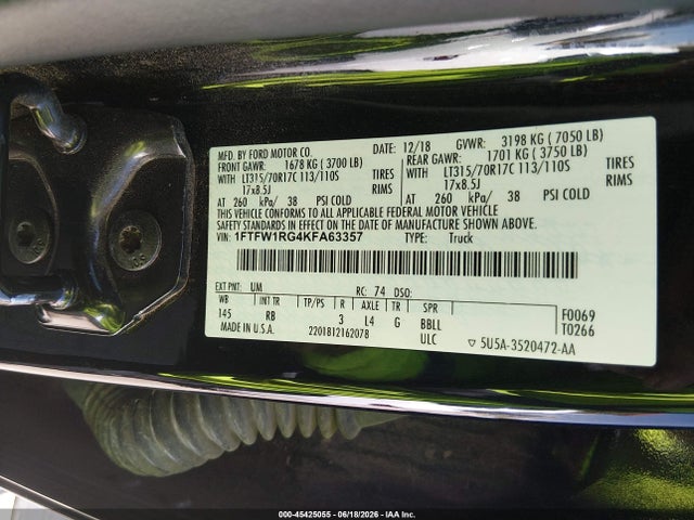 1FTFW1RG4KFA63357 Ford F-150 Raptor