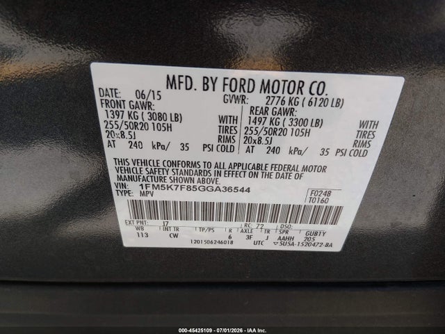 Ford Explorer Limited 2016 1FM5K7F85GGA36544 Image 9
