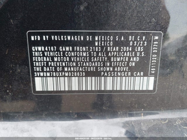 Продаж на аукціоні авто 2023 Volkswagen Jetta 1.5t Sport, vin: 3VWBM7BUXPM028639, номер лоту: 45425150