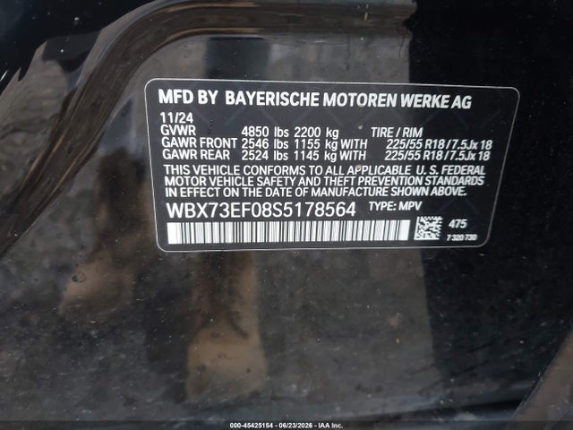 Aukcja sprzedaży 2025 Bmw X1 Xdrive28i, vin: WBX73EF08S5178564, numer aukcji: 45425154