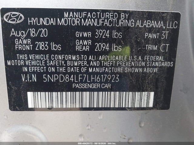 Hyundai Elantra Value Edition 2020 5NPD84LF7LH617923 Image 9