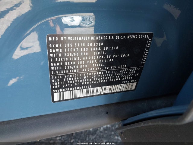 Продаж на аукціоні авто 2025 Volkswagen Tiguan 2.0t Se, vin: 3VVMR7RM3SM055629, номер лоту: 45425184