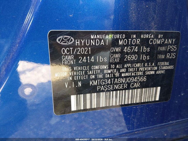 Aukcja sprzedaży 2022 Genesis G70 2.0t Rwd, vin: KMTG34TA8NU094566, numer aukcji: 45425217