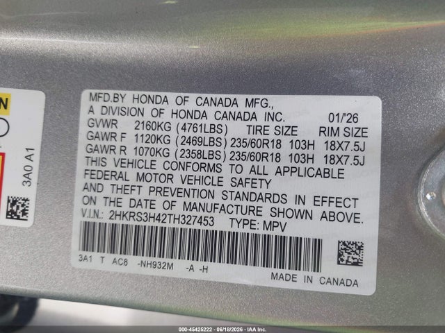 2HKRS3H42TH327453 Honda Cr-v Ex 2wd