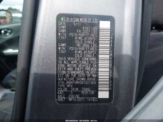 Aukcja sprzedaży 2011 Nissan Juke Sv, vin: JN8AF5MV5BT021406, numer aukcji: 45425229