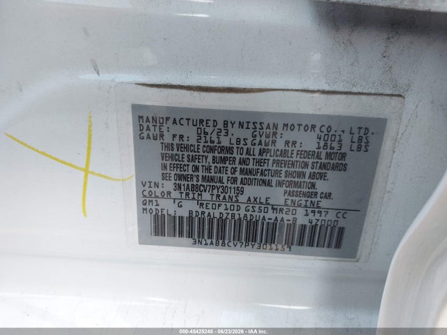 2023 Nissan Sentra Sv Xtronic Cvt მანქანა იყიდება აუქციონზე, vin: 3N1AB8CV7PY301159, აუქციონის ნომერი: 45425248
