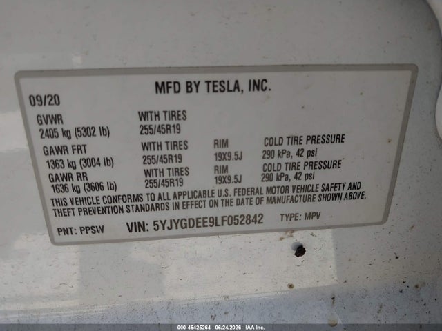 Продажа на аукционе авто 2020 Tesla Model Y Long Range Dual Motor All-wheel Drive, vin: 5YJYGDEE9LF052842, номер лота: 45425264