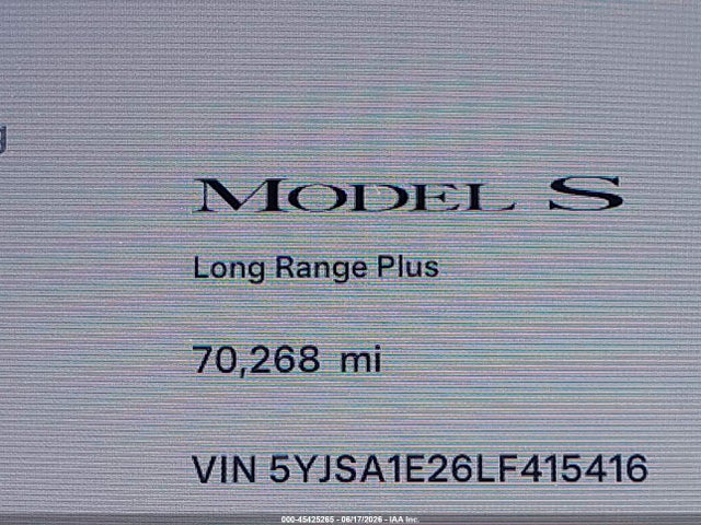 45425265 :رقم المزاد ، 5YJSA1E26LF415416 vin ، 2020 Tesla Model S مزاد بيع