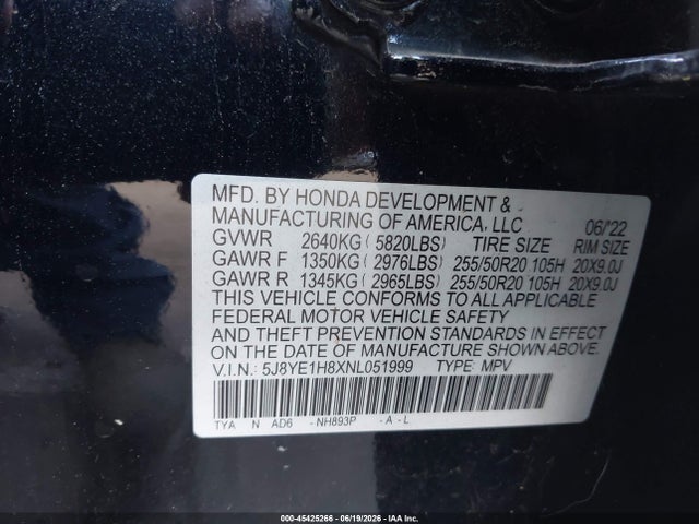 Aukcja sprzedaży 2022 Acura Mdx Advance Package, vin: 5J8YE1H8XNL051999, numer aukcji: 45425266
