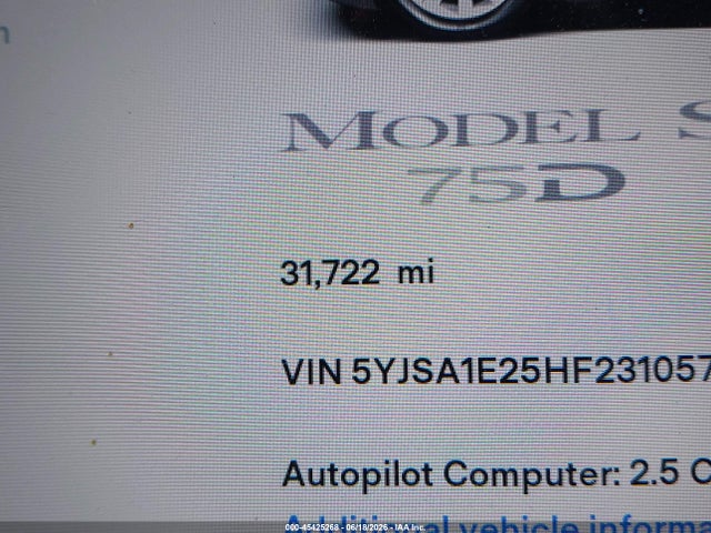 Tesla Model S 100d/60d/75d/90d/p100d 2017 5YJSA1E25HF231057 Image 15