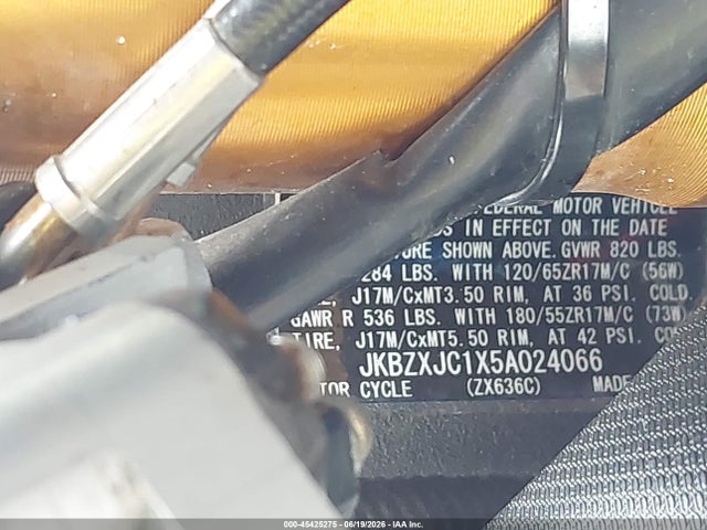 2005 Kawasaki Zx636 C1 მანქანა იყიდება აუქციონზე, vin: JKBZXJC1X5A024066, აუქციონის ნომერი: 45425275