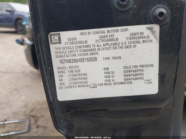 Aukcja sprzedaży 2005 Gmc Sierra 2500hd Sle, vin: 1GTHK29U45E152520, numer aukcji: 45425280