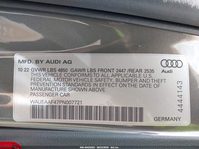 Aukcja sprzedaży 2023 Audi A4 Premium Plus 45 Tfsi S Line Quattro S Tronic, vin: WAUEAAF47PN007721, numer aukcji: 45425282