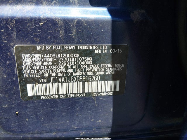 Subaru Wrx Limited 2016 JF1VA1J6XG8816260 Image 9
