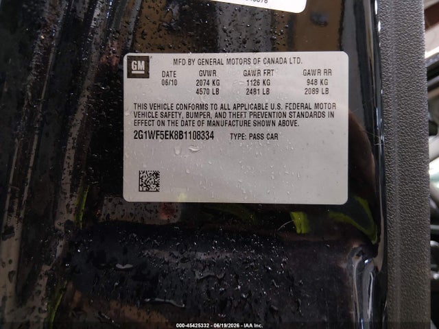 Продажа на аукционе авто 2011 Chevrolet Impala Ls, vin: 2G1WF5EK8B1108334, номер лота: 45425332