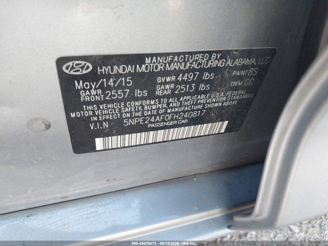Hyundai SONATA SE 2015 5NPE24AF0FH240817 Image 9
