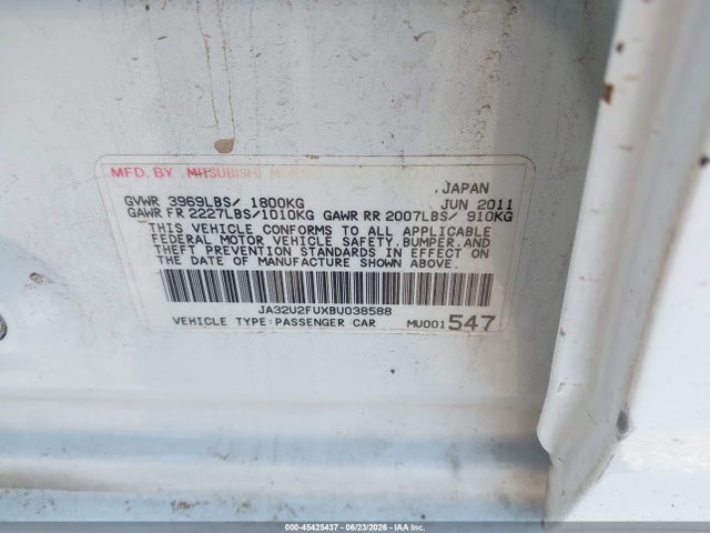 Продаж на аукціоні авто 2011 Mitsubishi Lancer Es, vin: JA32U2FUXBU038588, номер лоту: 45425437
