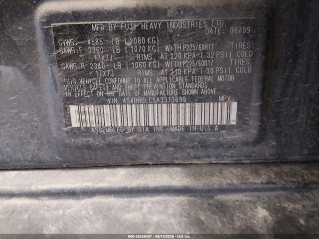 2010 Subaru Outback 2.5i Limited მანქანა იყიდება აუქციონზე, vin: 4S4BRBLC5A3313699, აუქციონის ნომერი: 45425457