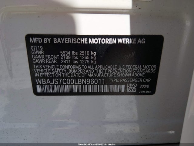 2020 Bmw M550i Xdrive მანქანა იყიდება აუქციონზე, vin: WBAJS7C00LBN96011, აუქციონის ნომერი: 45425500