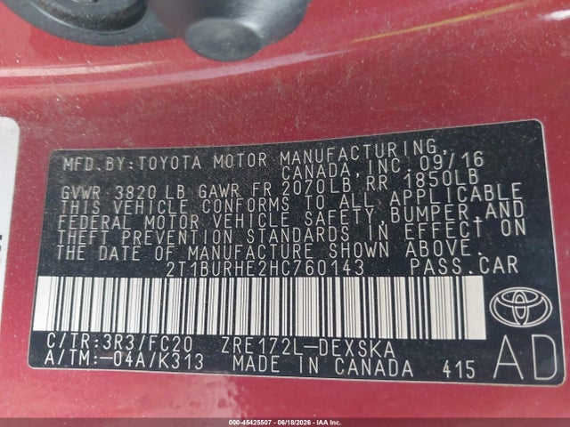 Toyota COROLLA SE 2017 2T1BURHE2HC760143 Image 9