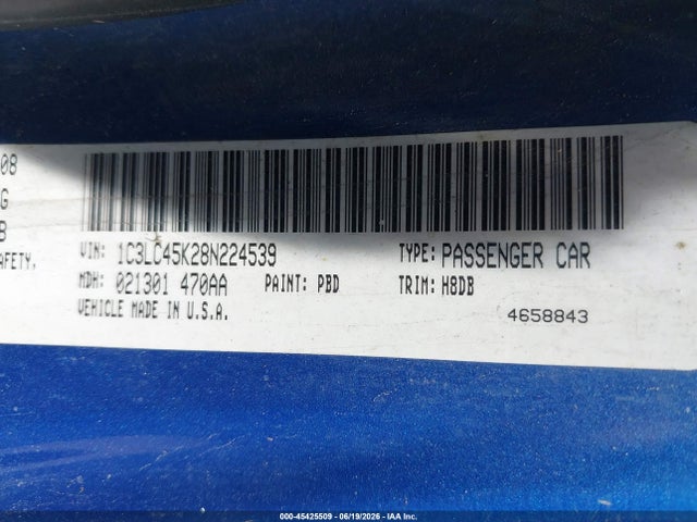 Aukcja sprzedaży 2008 Chrysler Sebring Lx, vin: 1C3LC45K28N224539, numer aukcji: 45425509