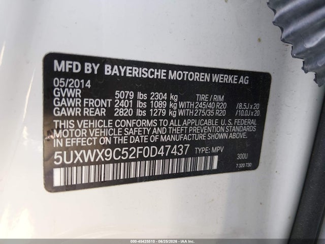 Aukcja sprzedaży 2015 Bmw X3 Xdrive28i, vin: 5UXWX9C52F0D47437, numer aukcji: 45425510