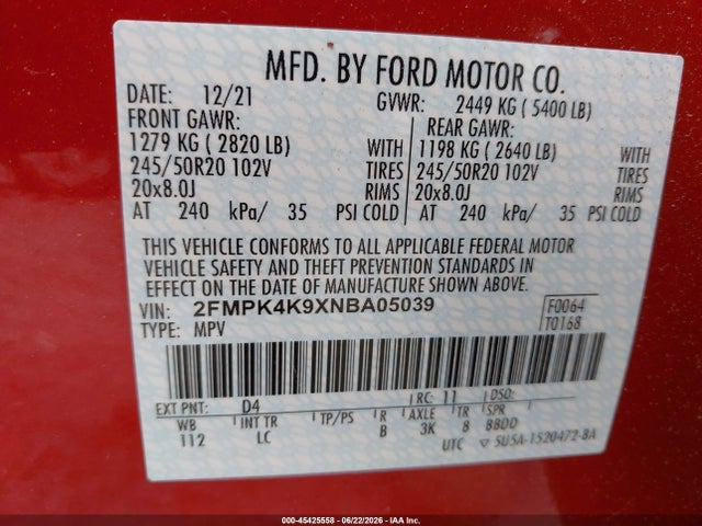 Ford Edge Titanium 2022 2FMPK4K9XNBA05039 Image 9