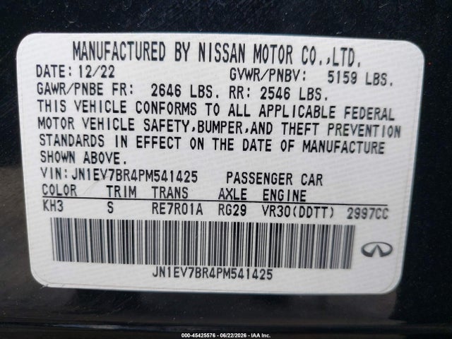 Продажа на аукционе авто 2023 Infiniti Q50 Luxe Awd, vin: JN1EV7BR4PM541425, номер лота: 45425576