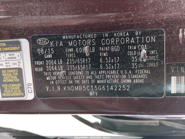 Aukcja sprzedaży 2016 Kia Sedona Lx, vin: KNDMB5C15G6142252, numer aukcji: 45425581