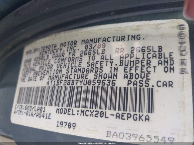Aukcja sprzedaży 2000 Toyota Avalon Xls, vin: 4T1BF28B7YU059636, numer aukcji: 45425590