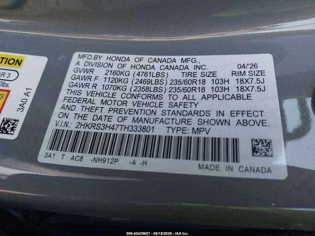 Honda Cr-v Ex 2wd 2026 2HKRS3H47TH333801 Image 9