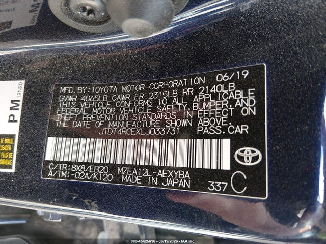 Aukcja sprzedaży 2020 Toyota Corolla Xse, vin: JTDT4RCEXLJ033731, numer aukcji: 45425616