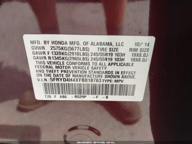 Продаж на аукціоні авто 2015 Acura Mdx Technology Package, vin: 5FRYD4H4XFB018763, номер лоту: 45425676