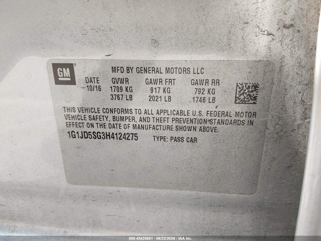 Chevrolet Sonic Lt Auto 2017 1G1JD5SG3H4124275 Image 9