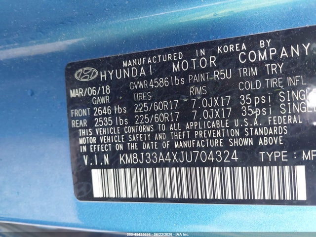 2018 Hyundai Tucson Sel მანქანა იყიდება აუქციონზე, vin: KM8J33A4XJU704324, აუქციონის ნომერი: 45425698