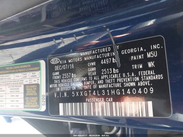 KIA Optima Lx 2017 5XXGT4L31HG140409 Image 9