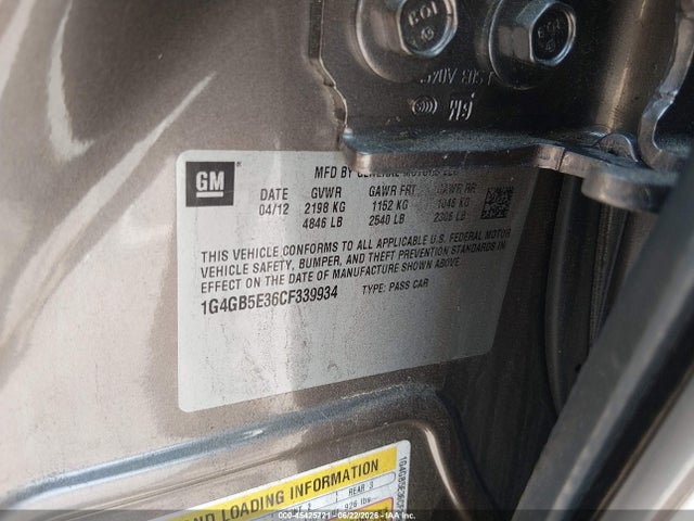 Продажа на аукционе авто 2012 Buick Lacrosse Convenience Group, vin: 1G4GB5E36CF339934, номер лота: 45425721