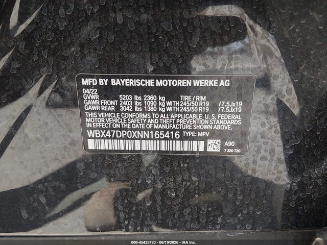 Aukcja sprzedaży 2022 Bmw X3 Sdrive30i, vin: WBX47DP0XNN165416, numer aukcji: 45425723