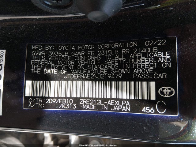Toyota COROLLA LE 2022 JTDEPMAE2NJ219479 Image 9
