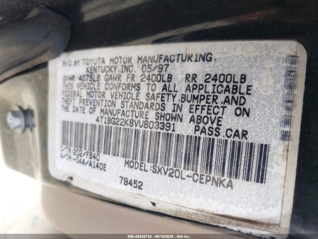 45425736 :رقم المزاد ، 4T1BG22K8VU803391 vin ، 1997 Toyota Camry Le مزاد بيع